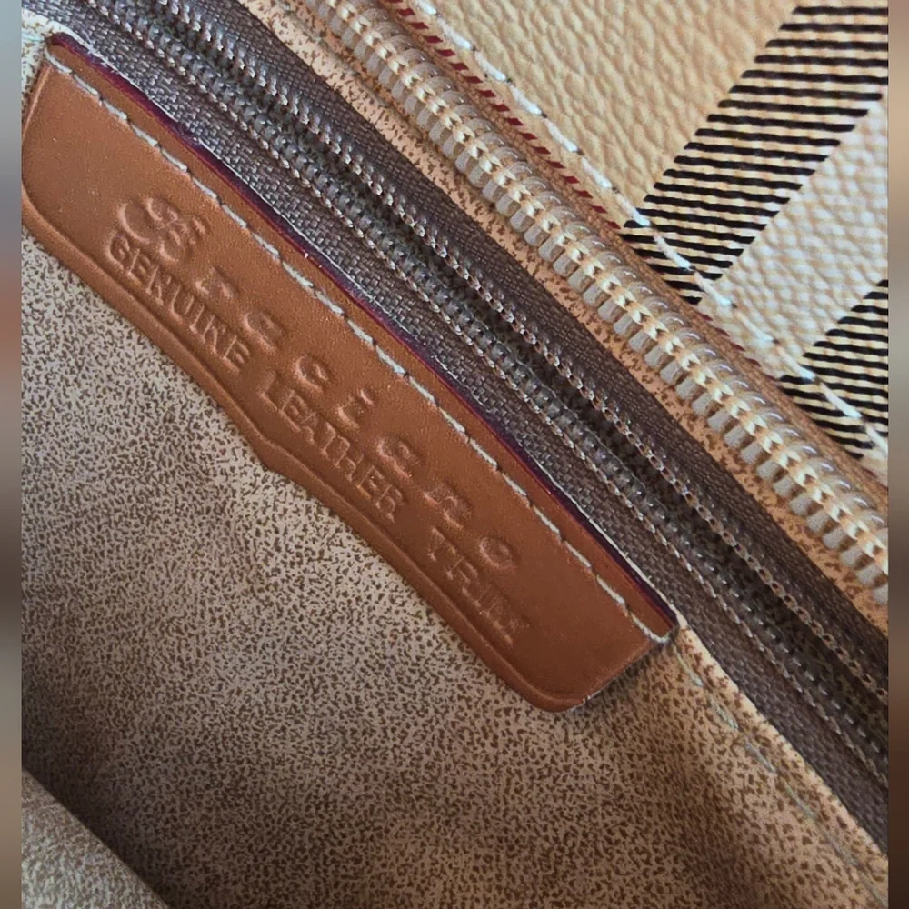 Beige Plaid Crossbody Bag – Braciano Leather Trim British-Inspired Preppy Style - Picture 10 of 13